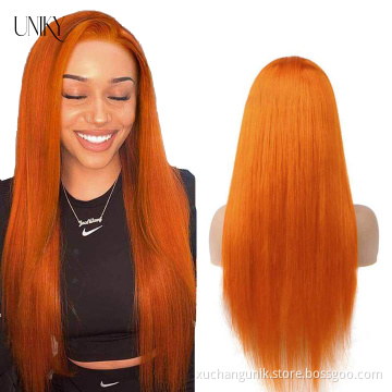 Uniky Wholesale orange wig extension #350 straight ginger orange human hair lace front wig 180% density